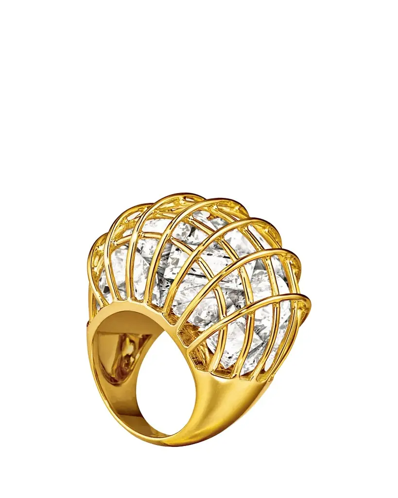 Verdura 18K Yellow Gold Rock Crystal Caged Ring