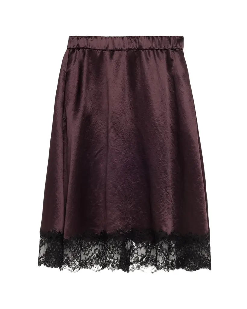 MARIA MCMANUS Lace-Trim Satin Midi Skirt