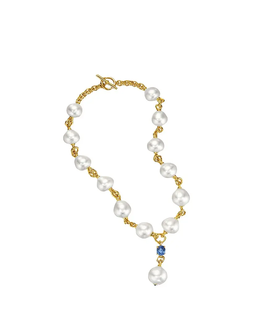 Verdura 18K Yellow Gold South Sea Pearl and Sapphire Y-Necklace