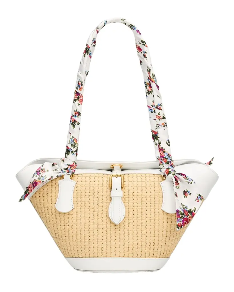 Dolce & Gabbana Floral & Leather-Trim Woven Shoulder Bag