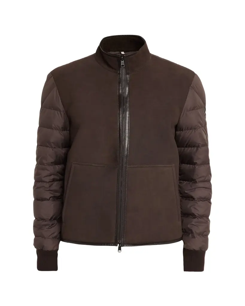 Moncler Men's Leather and Polyester Hybrid Full-Zip Jacket