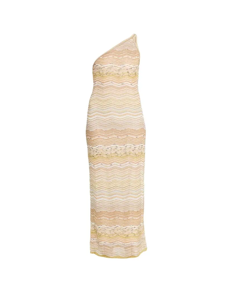 Missoni Metallic Chevron One-Shoulder Maxi Dress