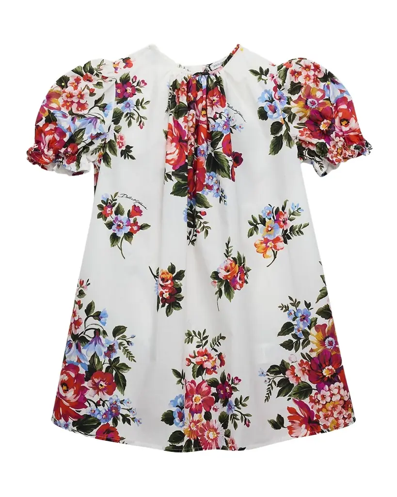 Dolce & Gabbana Girl 's Flower Bouquet-Print Cotton Dress, Size 8-14