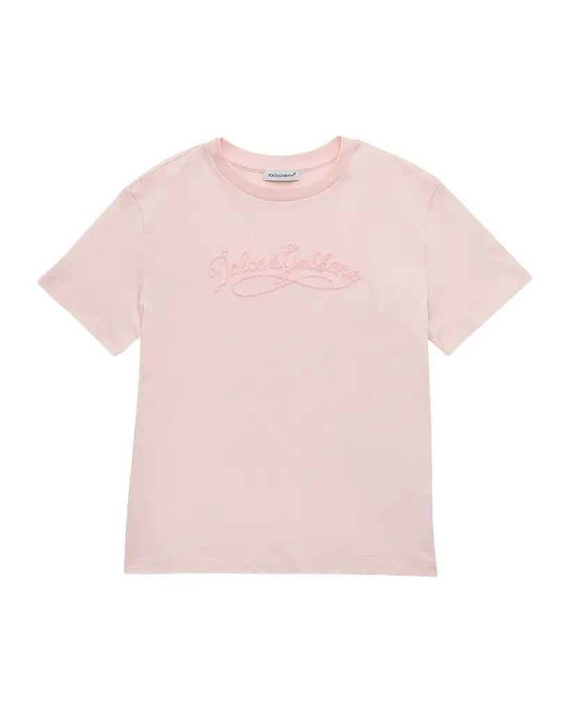 Dolce & Gabbana Girl 's Logo-Embroidered Cotton Jersey T-Shirt, Size -14