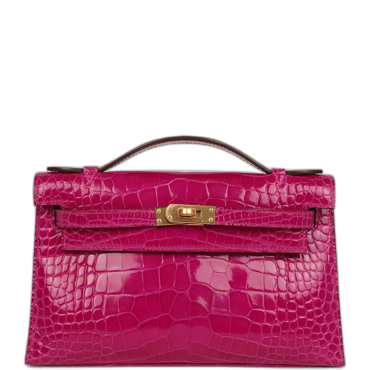 hermes Hermes Kelly Pochette Rose Scheherazade Shiny Alligator Gold Hardware