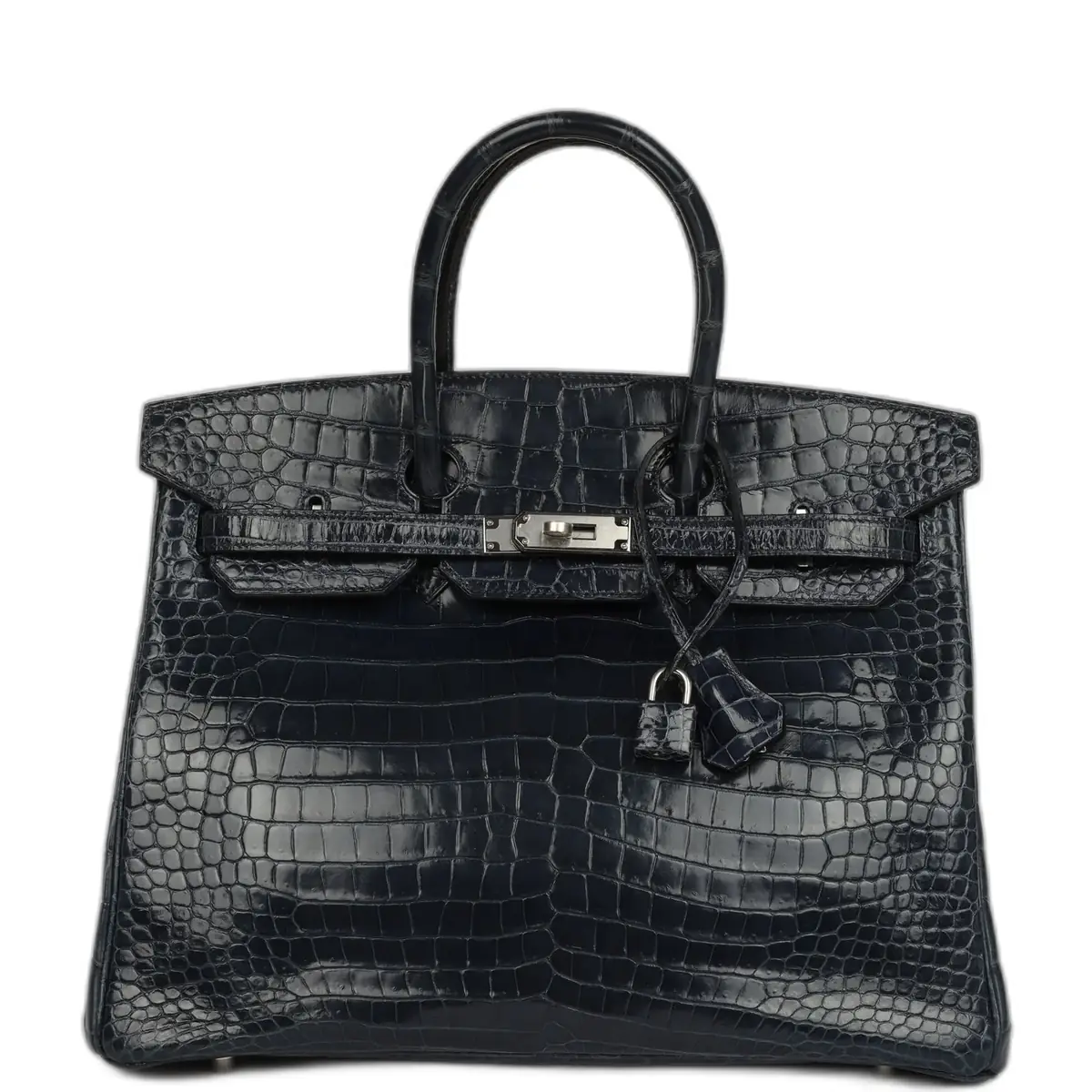 hermes Pre-owned Hermes Birkin 35 Bleu Abysse Shiny Porosus Crocodile Palladium Hardware