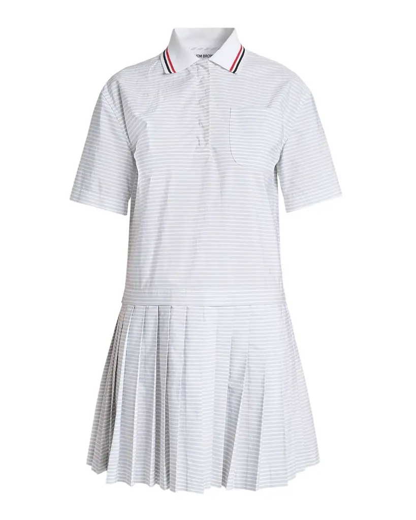 Thom Browne Striped Poplin Short-Sleeve Mini Polo Shirtdress