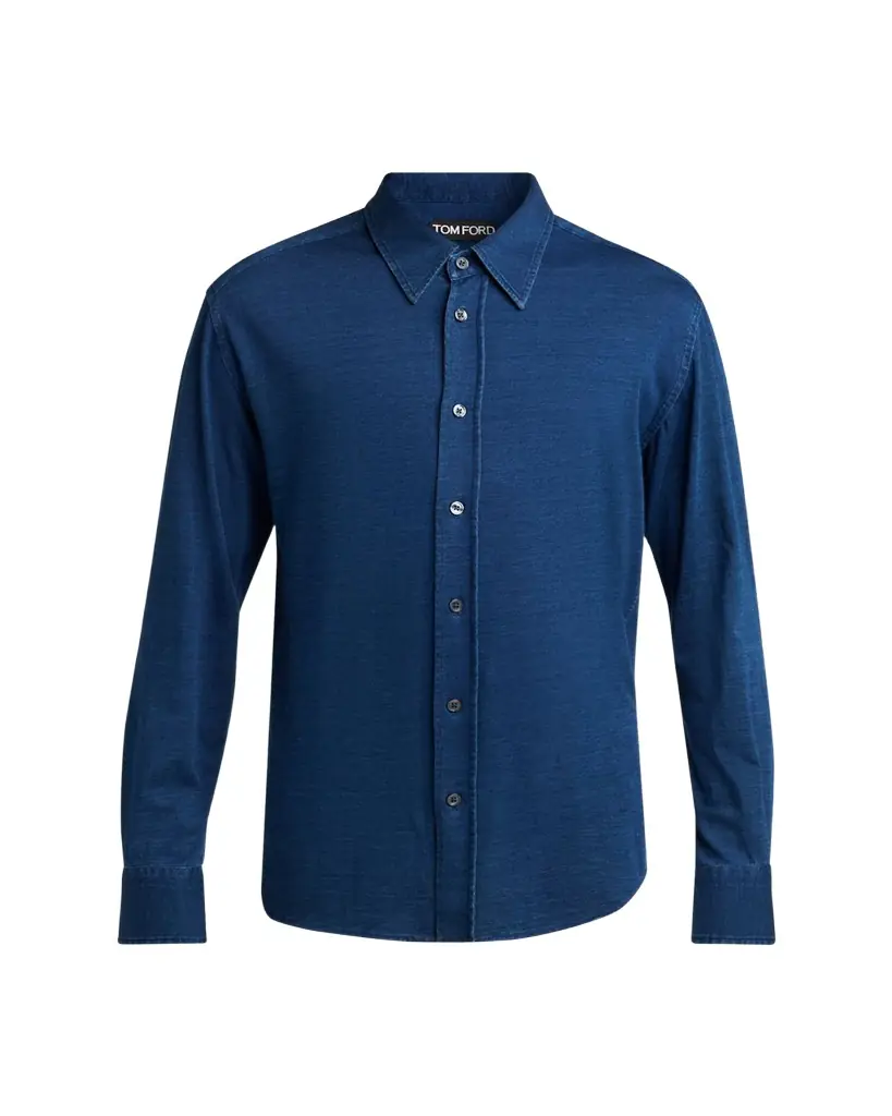 TOM FORD Men's Cotton Denim Point-Collar Button-Down Shirt