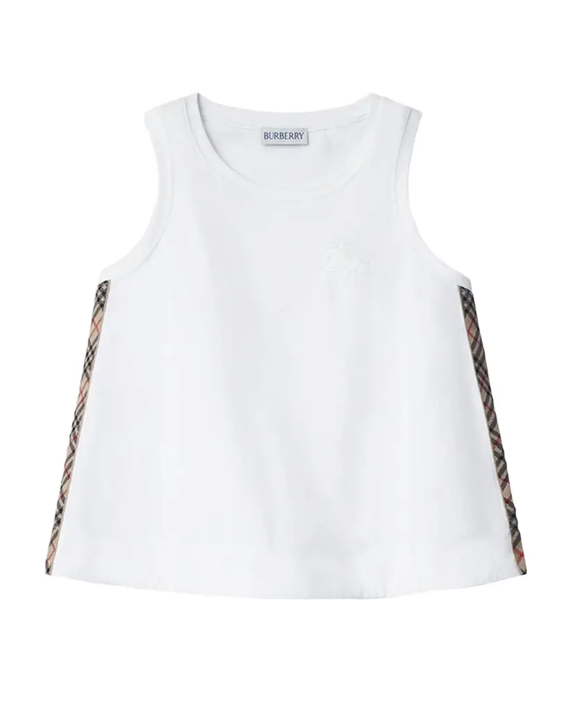 Burberry Girl 's Check Trim Cotton Top, Size 6M-1