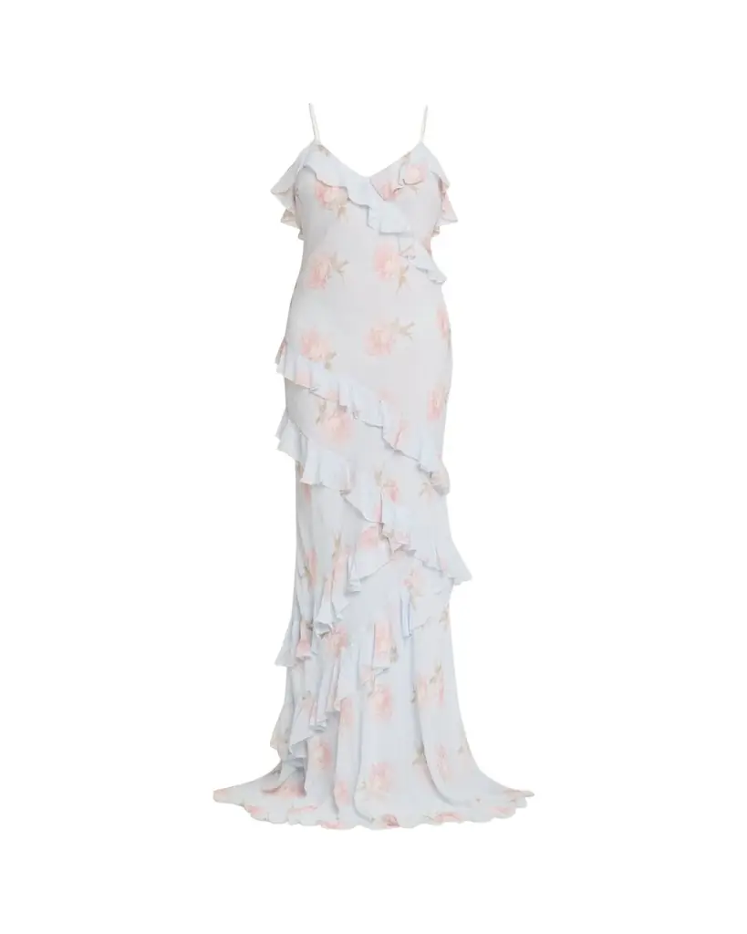 LoveShackFancy Rialto Asymmetric Ruffle Maxi Dress