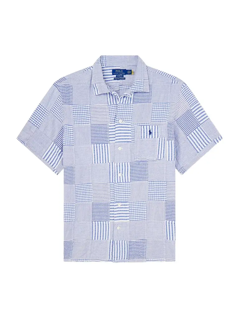 Polo Ralph Lauren Convertible-Collar Logo-Embroidered Patchwork Cotton-Seersucker Shirt - Men