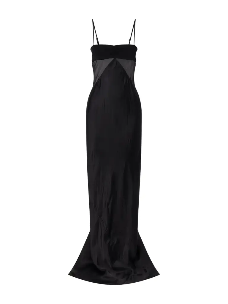 Rick Owens Tulle-paneled Satin Maxi Dress