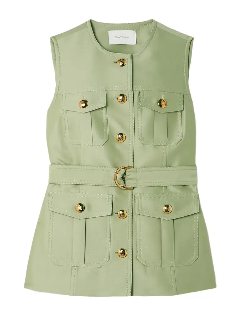 Zimmermann Luna Belted Wool And Silk-blend Vest