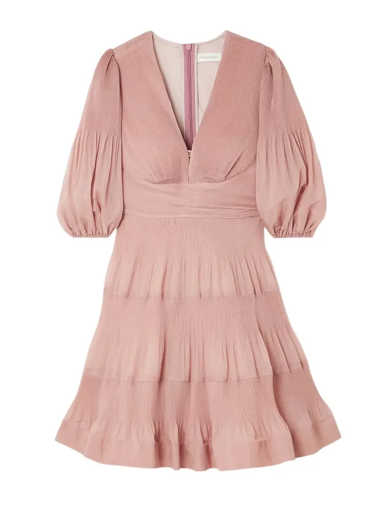 Zimmermann Tiered Plissé Silk-organza Mini Dress