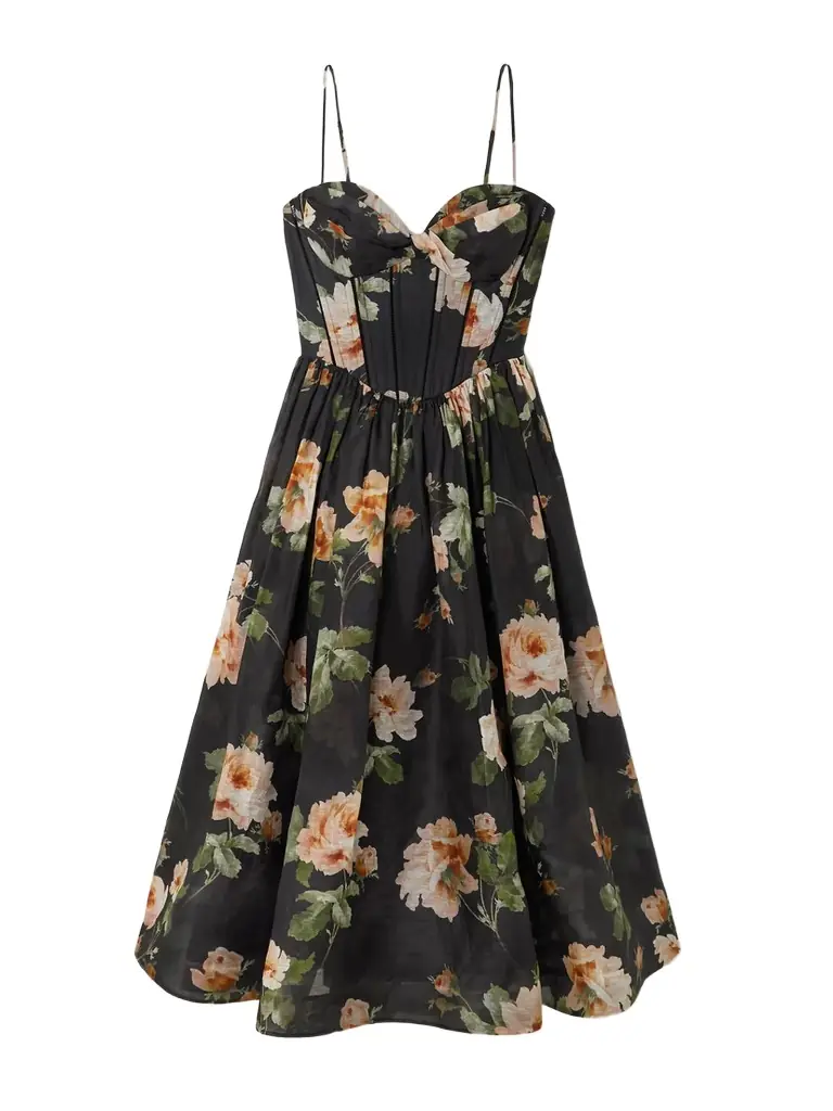 Zimmermann Luna Floral-print Linen And Silk-blend Midi Dress