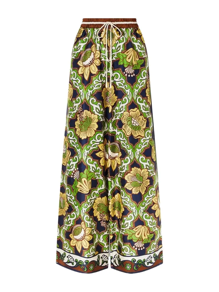 ALÉMAIS Liana Printed Silk-twill Wide-leg Pants