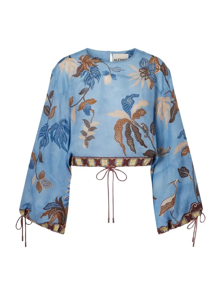 ALÉMAIS Georgie Cropped Printed Ramie Blouse