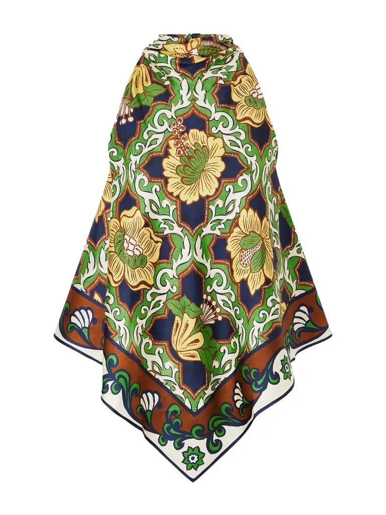 ALÉMAIS Liana Open-back Printed Silk-twill Top