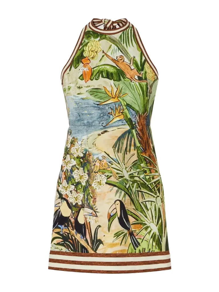 ALÉMAIS Toucan Tango Halterneck Printed Organic Cotton Mini Dress