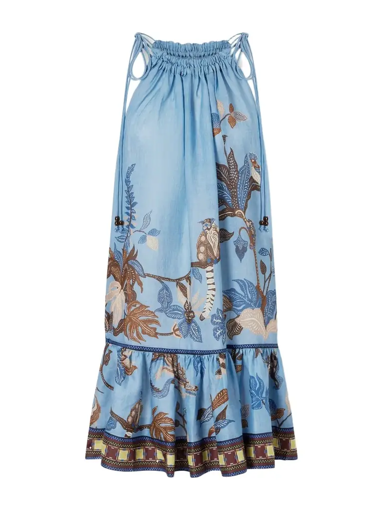 ALÉMAIS Georgie Gathered Tiered Printed Ramie Mini Dress