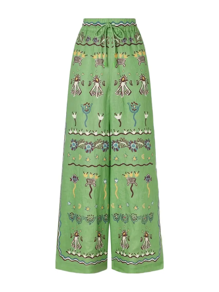 ALÉMAIS Sun Dancer Printed Linen Wide-leg Pants