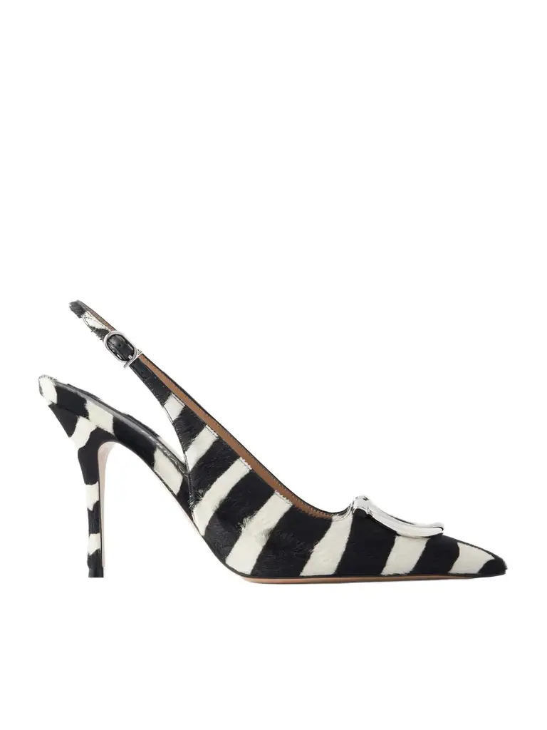 Ferragamo Sara Embellished Zebra-print Calf Hair Slingback Pumps