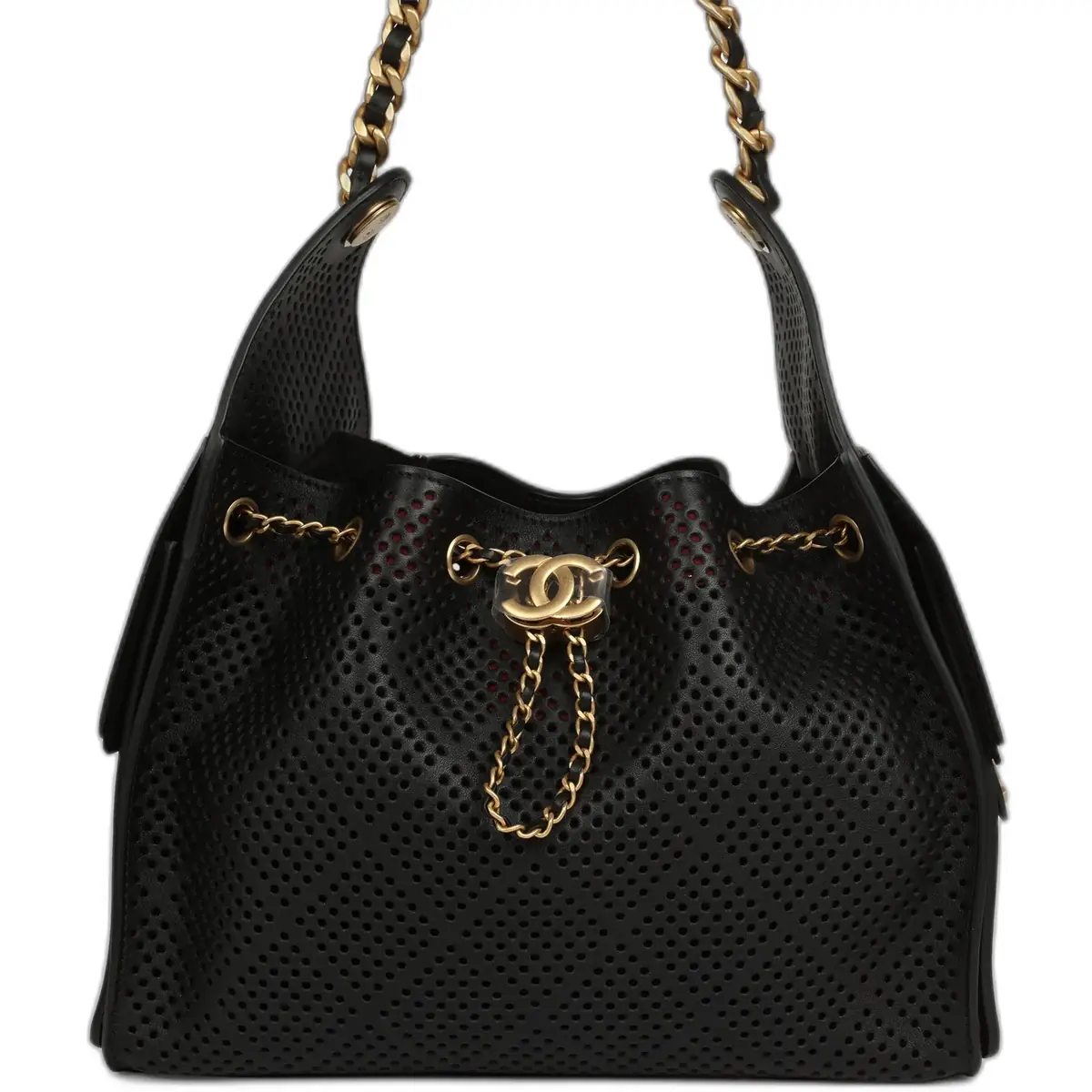 Chanel Chanel Small 25 Hobo Bag Black Perforated Calfskin Antique Gold Hardware
