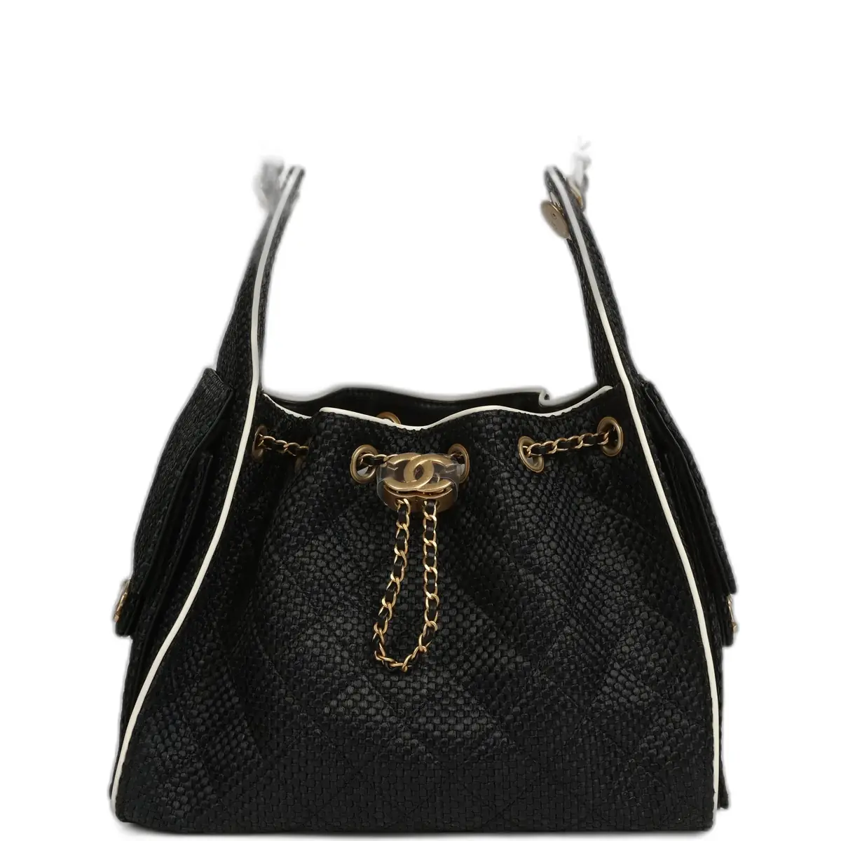 Chanel Chanel Small 25 Hobo Bag Black Raffia and White Calfskin Antique Gold Hardware