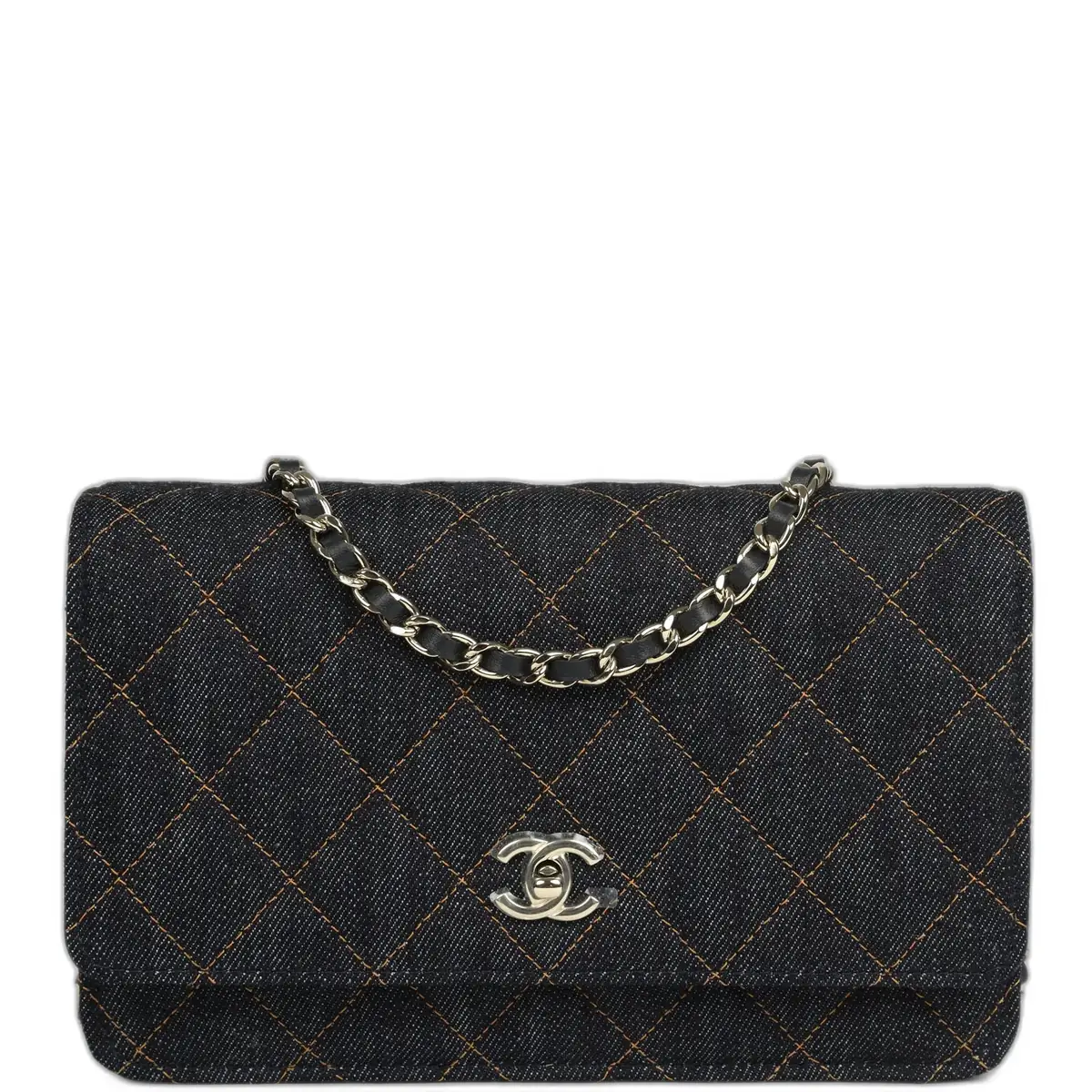 Chanel Chanel Wallet On Chain WOC Dark Blue Denim Light Gold Hardware