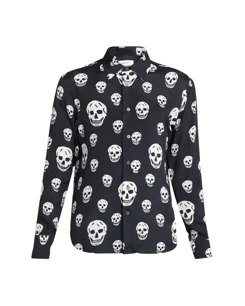 McQueen Men's Viscose Skull Print Button-Down Shirt