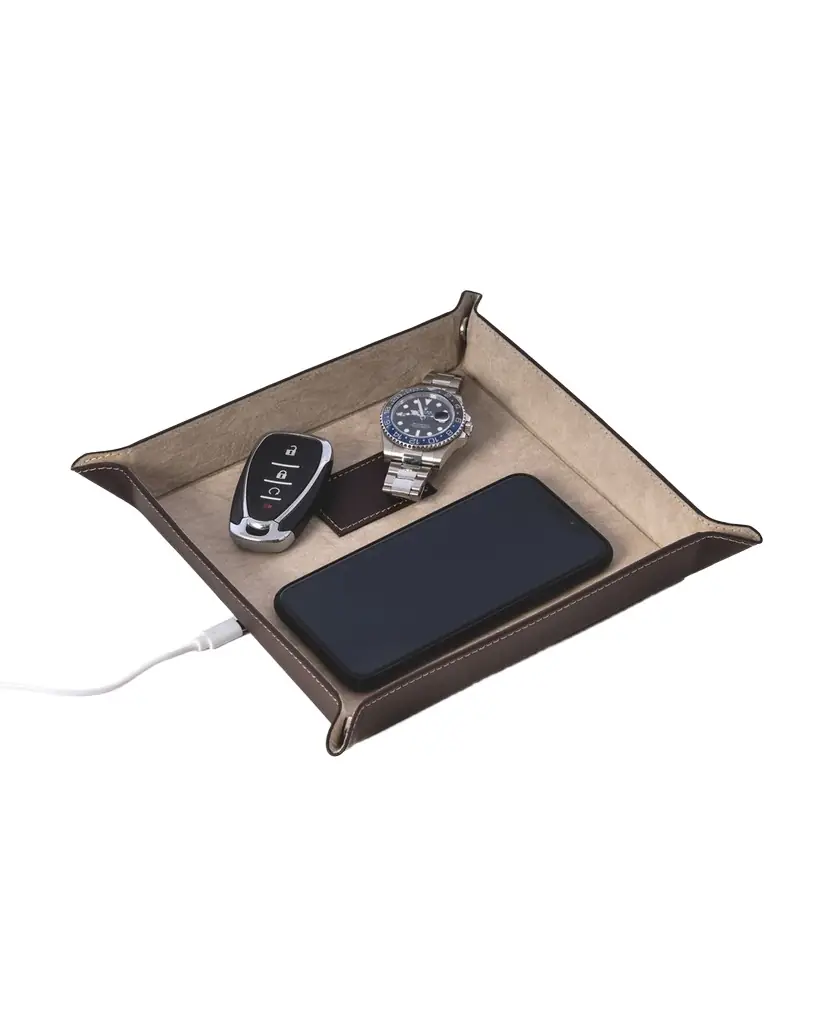 Bey-Berk Men 's Personalized Leather/Velour Charge Station