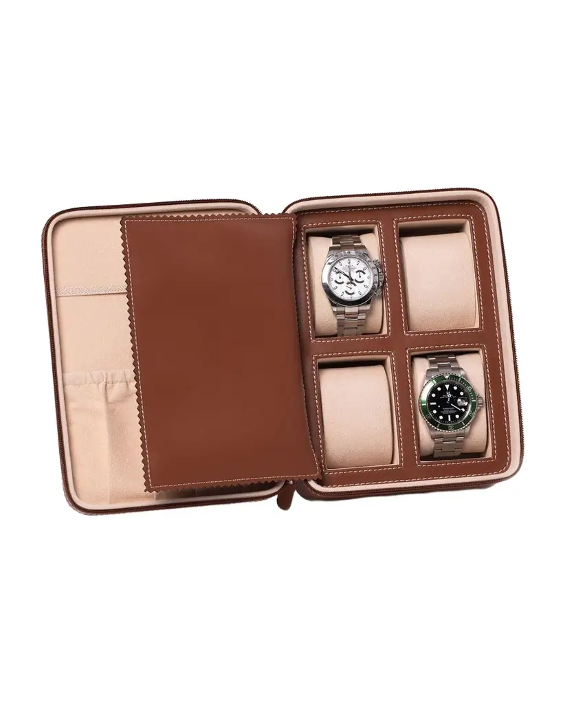 Bey-Berk Men 's Leather 4-Watch Accessory Travel Case