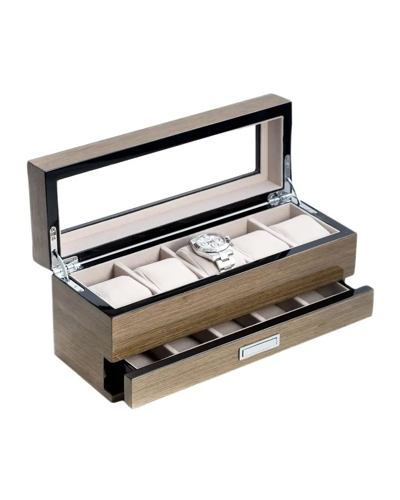 Bey-Berk Men 's 5-Watch Lacquered Wood Storage Box