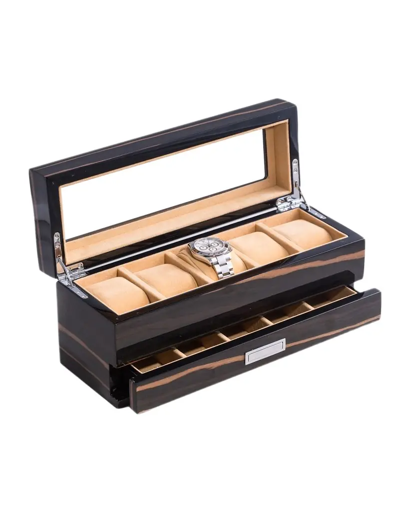 Bey-Berk Men 's 5-Watch Lacquered Wood Storage Box