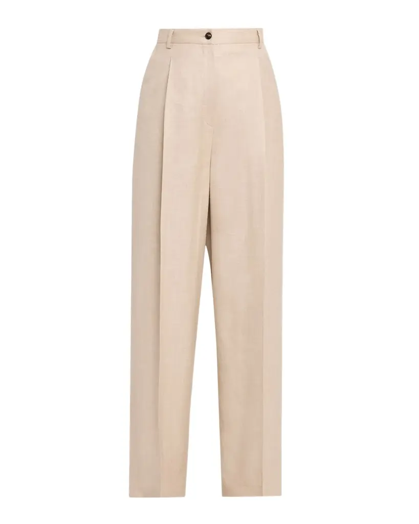 Kiton Pleated Wool-Silk Wide-Leg Pants