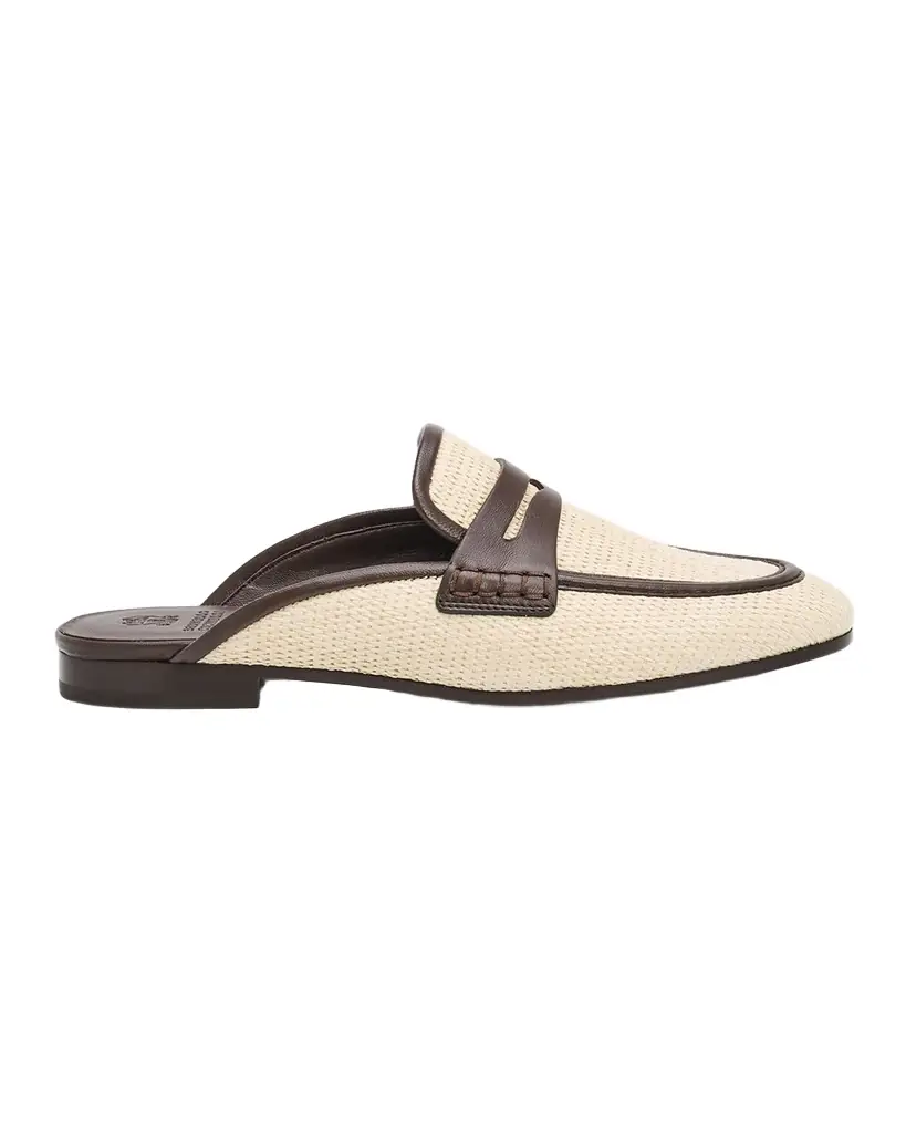 Brunello Cucinelli Micro Raffia and Leather Low-Top Sneakers