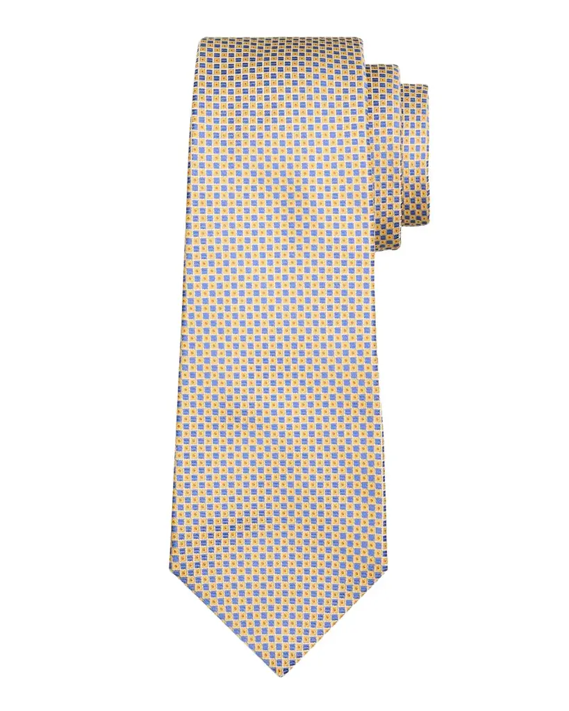 Kiton Men 's Micro-Geometric Silk 7-Fold Tie