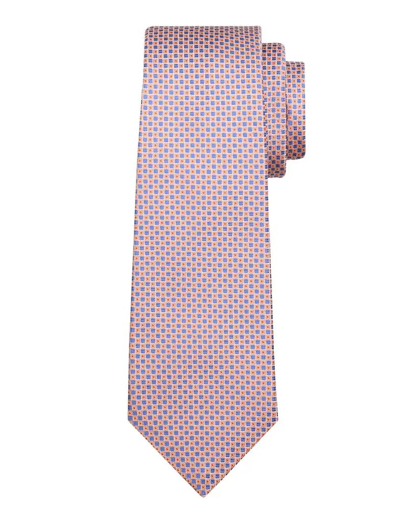 Kiton Men 's Micro-Geometric Silk 7-Fold Tie