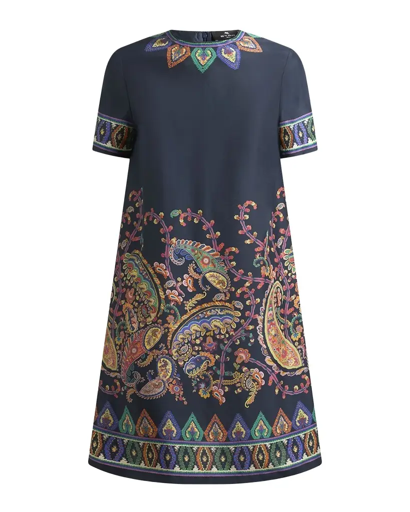Etro Paisley Silk Habotai Short-Sleeve Mini Tunic Dress