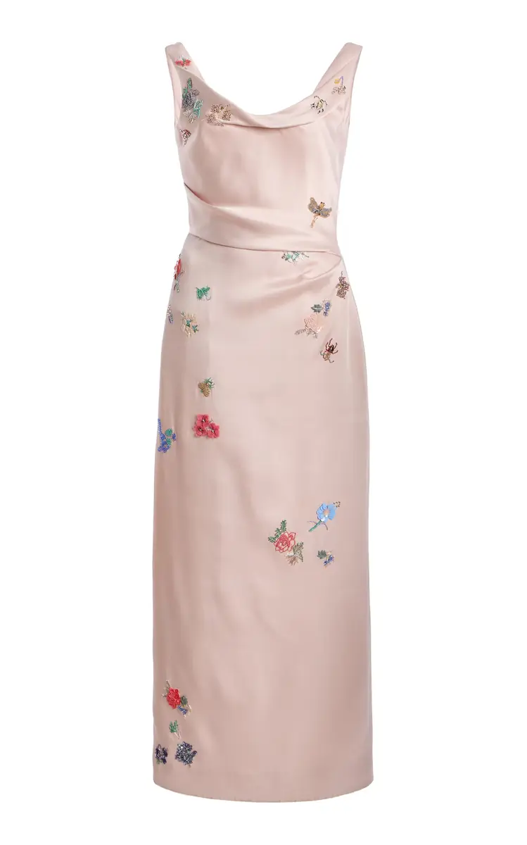 Erdem Embellished Draped Midi Cocktail Dress