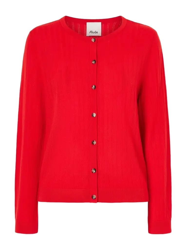 Allude Pointelle-knit Virgin Wool Cardigan