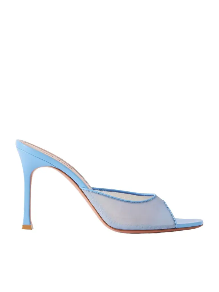 Amina Muaddi Alexa Leather-trimmed Mesh Mules
