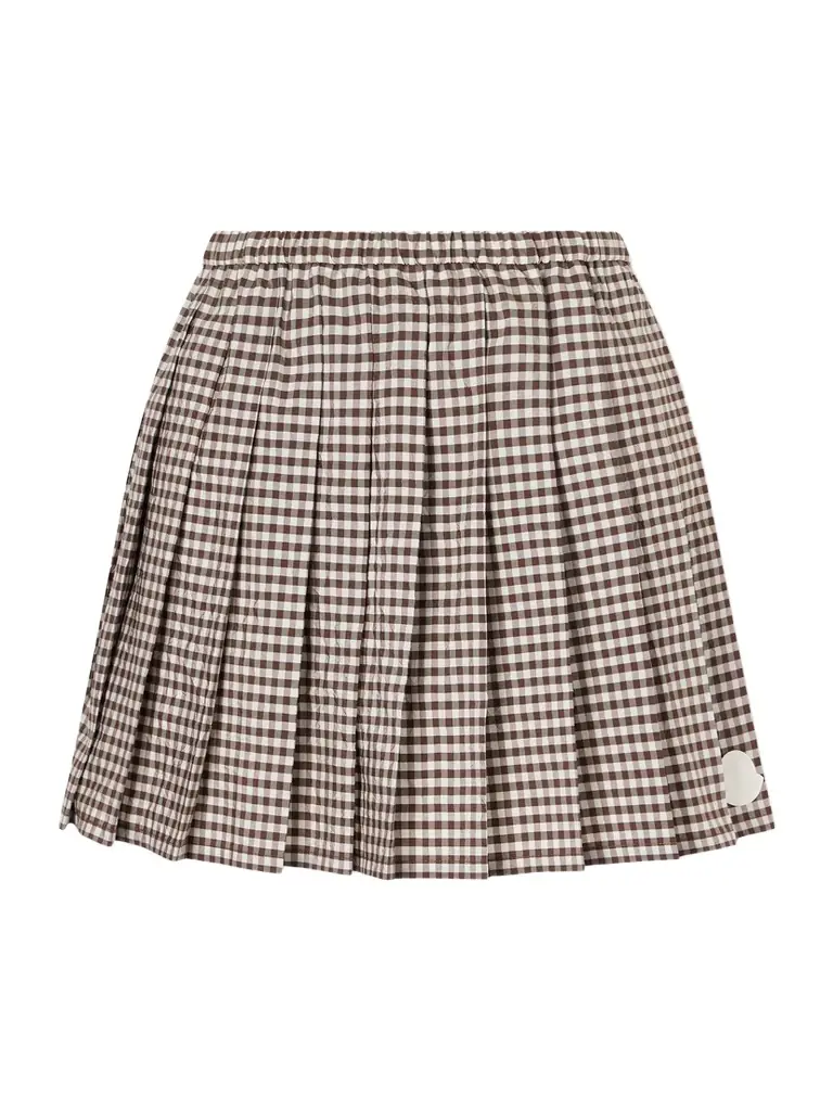 Moncler Appliquéd Pleated Gingham Cotton-blend Mini Skirt