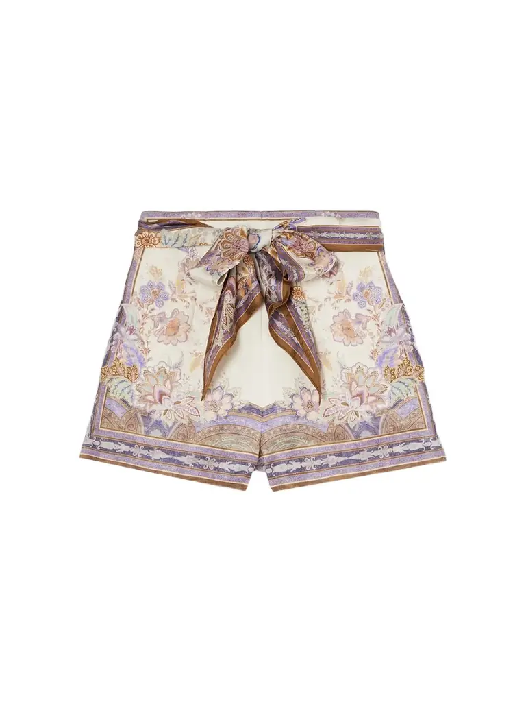 Zimmermann Luna Scarf Belted Linen Shorts