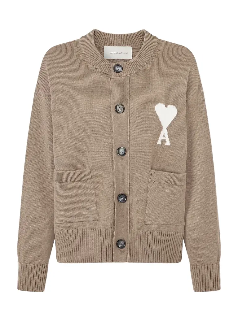 AMI PARIS Intarsia-knit Wool And Cotton-blend Cardigan