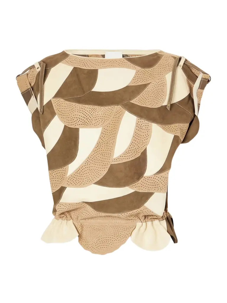 Isabel Marant Dalmy Gathered Patchwork Perforated Suede Top
