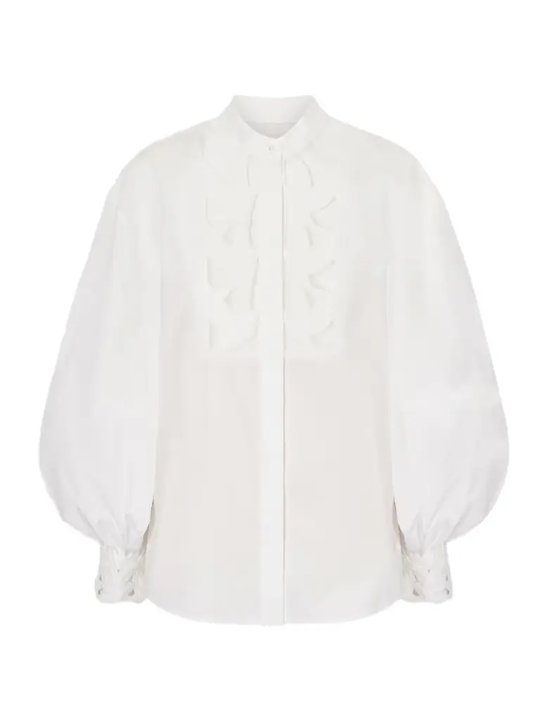 Zimmermann Luna Embroidered Mesh-paneled Cotton-poplin Blouse
