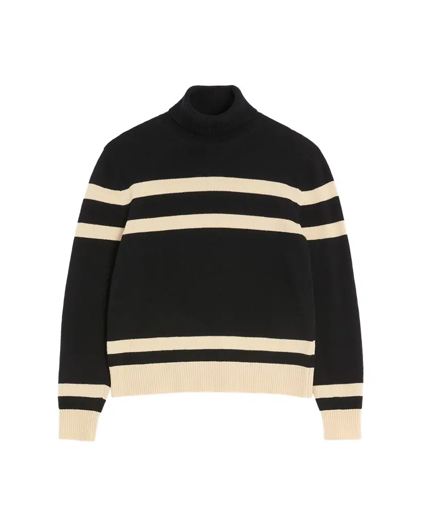 Valentino Garavani Men's Wool High-Neck Stripe Turtleneck Sweater with Vlogo Embroidery