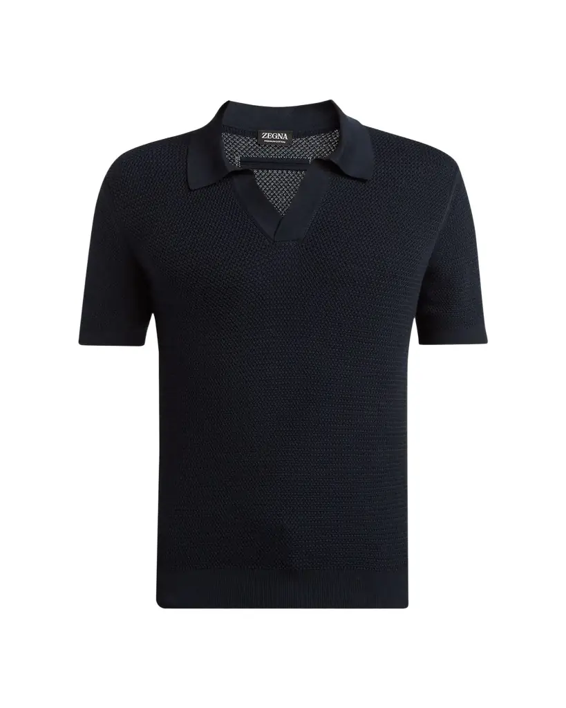 ZEGNA Men's Premium Cotton Knit Johnny Collar Polo Shirt
