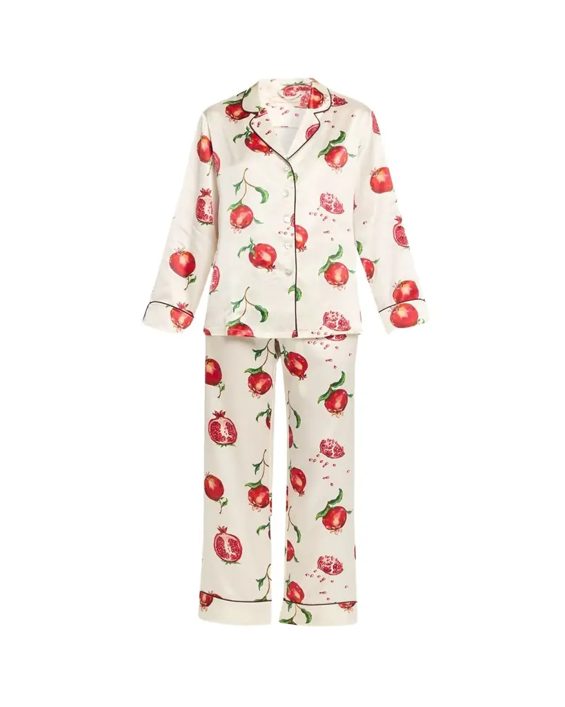 Olivia von Halle Lila Allegra Pomegranate-Print Silk Pajama Set
